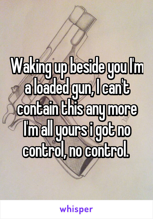 Waking up beside you I'm a loaded gun, I can't contain this any more I'm all yours i got no control, no control. 