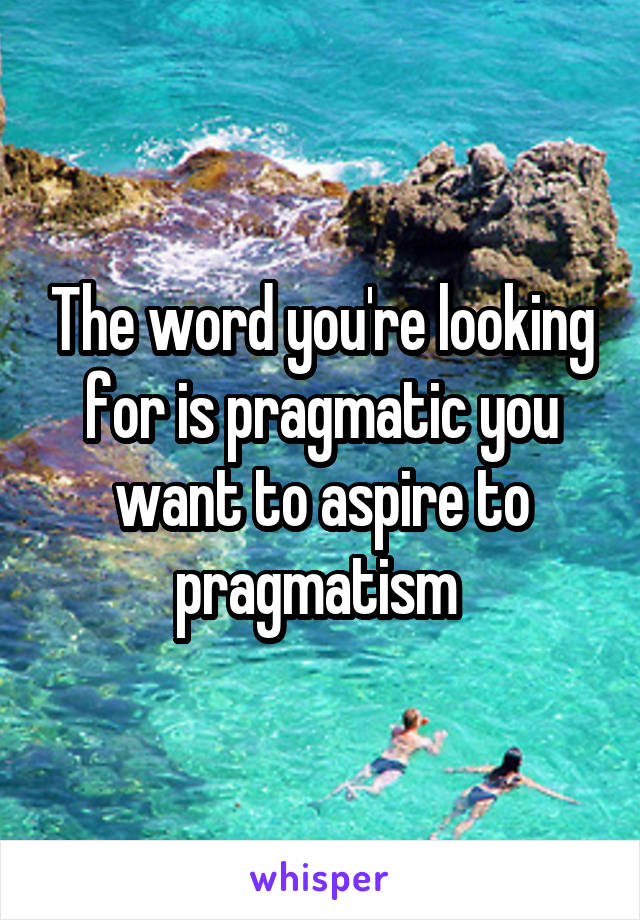 The word you're looking for is pragmatic you want to aspire to pragmatism 