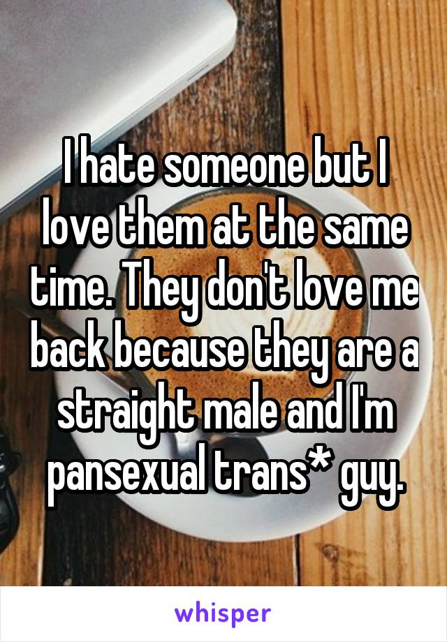 I hate someone but I love them at the same time. They don't love me back because they are a straight male and I'm pansexual trans* guy.