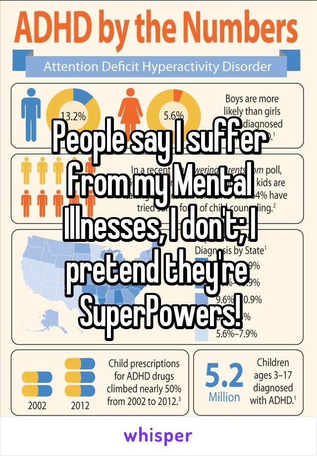 People say I suffer from my Mental Illnesses, I don't; I pretend they're 
SuperPowers!