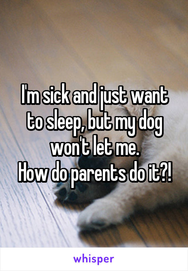 I'm sick and just want to sleep, but my dog won't let me.
How do parents do it?!