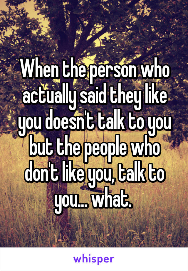 When the person who actually said they like you doesn't talk to you but the people who don't like you, talk to you... what. 