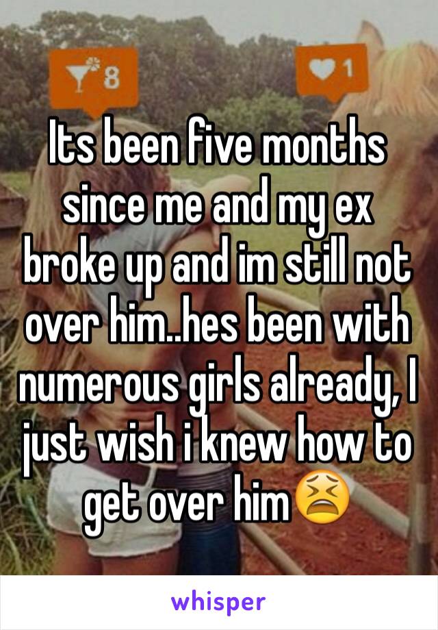 Its been five months since me and my ex broke up and im still not over him..hes been with numerous girls already, I just wish i knew how to get over him😫