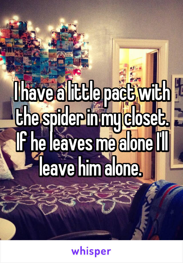 I have a little pact with the spider in my closet. If he leaves me alone I'll leave him alone. 