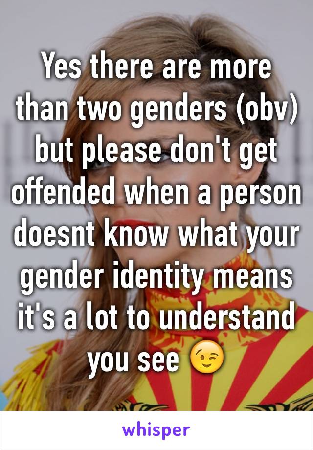 Yes there are more than two genders (obv) but please don't get offended when a person doesnt know what your gender identity means it's a lot to understand you see 😉