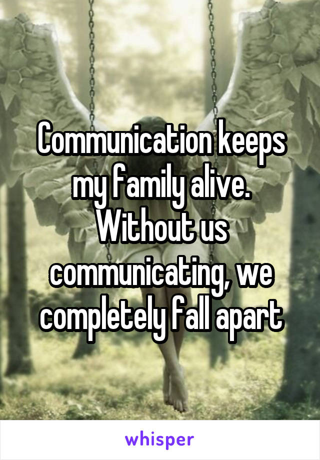 Communication keeps my family alive. Without us communicating, we completely fall apart