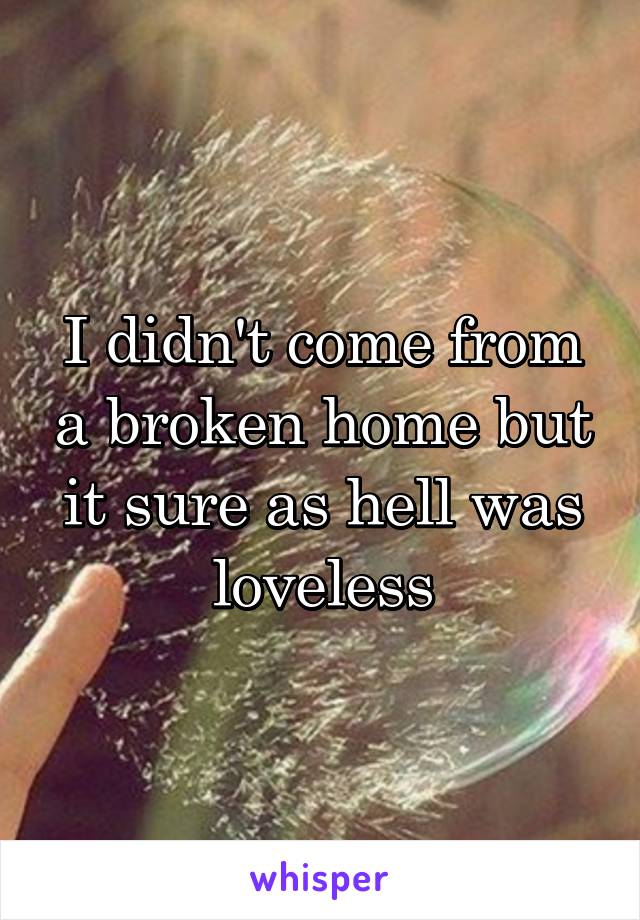 I didn't come from a broken home but it sure as hell was loveless