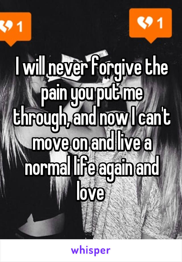 I will never forgive the pain you put me through, and now I can't move on and live a normal life again and love 