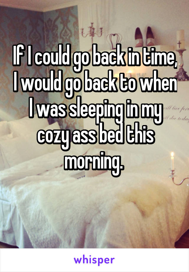If I could go back in time, I would go back to when I was sleeping in my cozy ass bed this morning. 

