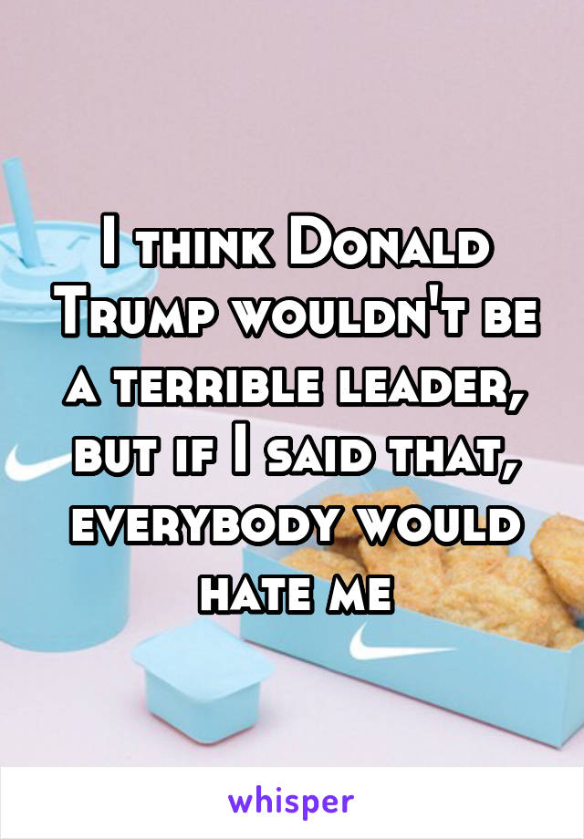 I think Donald Trump wouldn't be a terrible leader, but if I said that, everybody would hate me