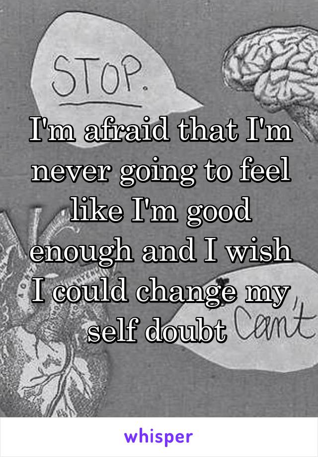 I'm afraid that I'm never going to feel like I'm good enough and I wish I could change my self doubt 