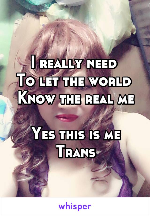 I really need 
To let the world 
Know the real me

Yes this is me
Trans