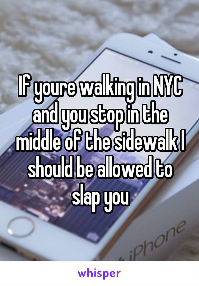 If youre walking in NYC and you stop in the middle of the sidewalk I should be allowed to slap you