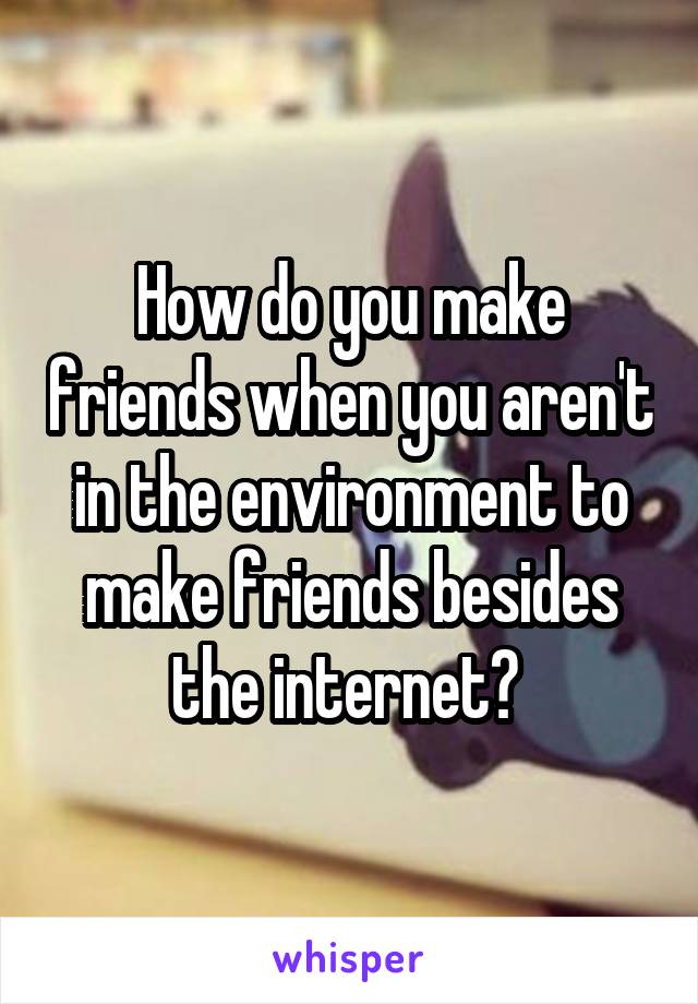 How do you make friends when you aren't in the environment to make friends besides the internet? 