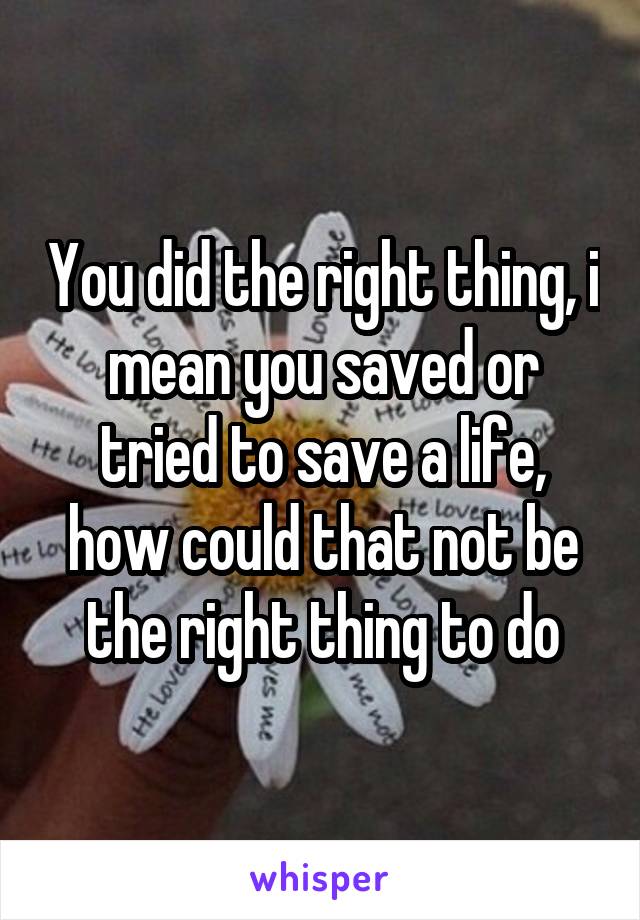 You did the right thing, i mean you saved or tried to save a life, how could that not be the right thing to do