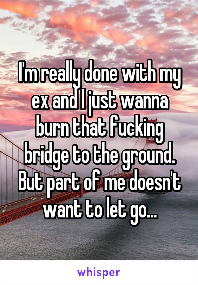 I'm really done with my ex and I just wanna burn that fucking bridge to the ground. But part of me doesn't want to let go...