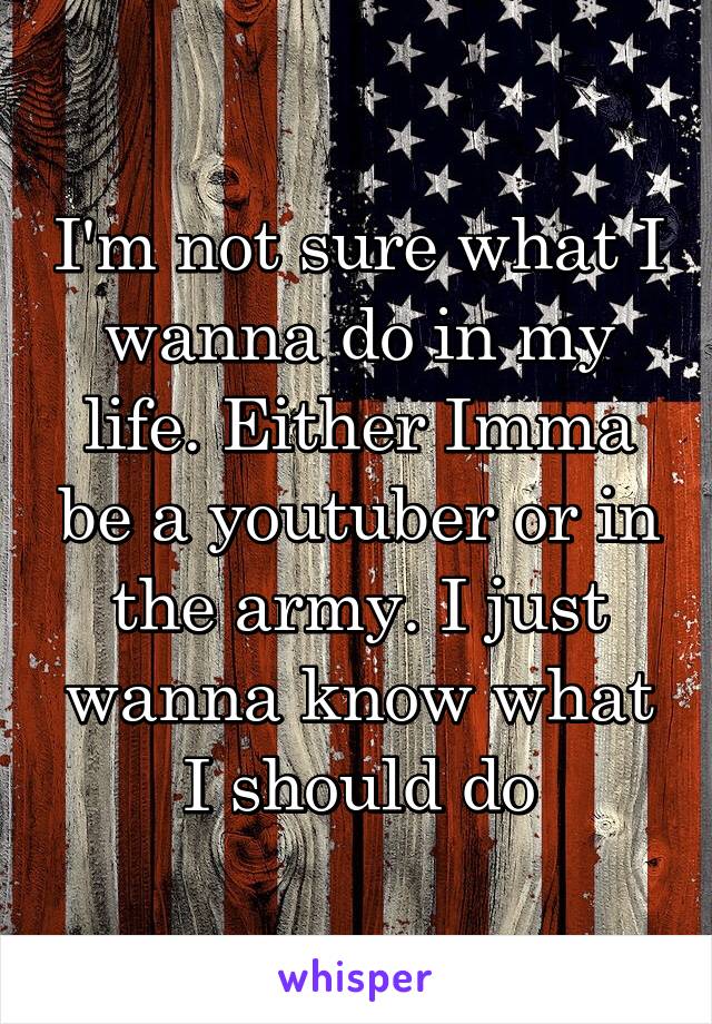I'm not sure what I wanna do in my life. Either Imma be a youtuber or in the army. I just wanna know what I should do