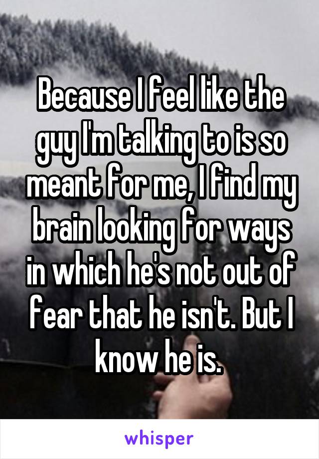 Because I feel like the guy I'm talking to is so meant for me, I find my brain looking for ways in which he's not out of fear that he isn't. But I know he is. 