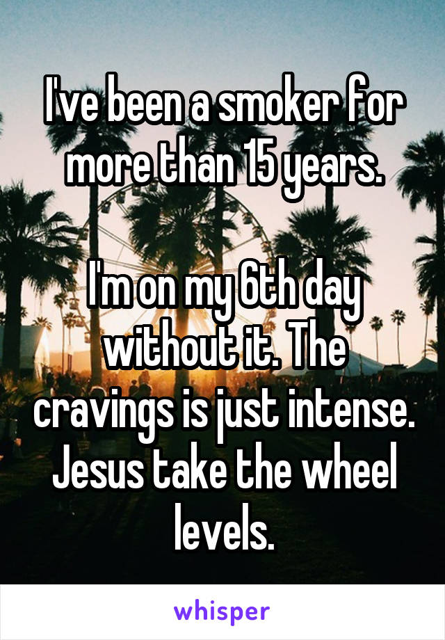 I've been a smoker for more than 15 years.

I'm on my 6th day without it. The cravings is just intense. Jesus take the wheel levels.