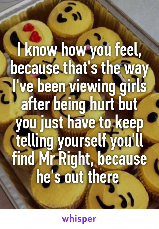 I know how you feel, because that's the way I've been viewing girls after being hurt but you just have to keep telling yourself you'll find Mr Right, because he's out there 