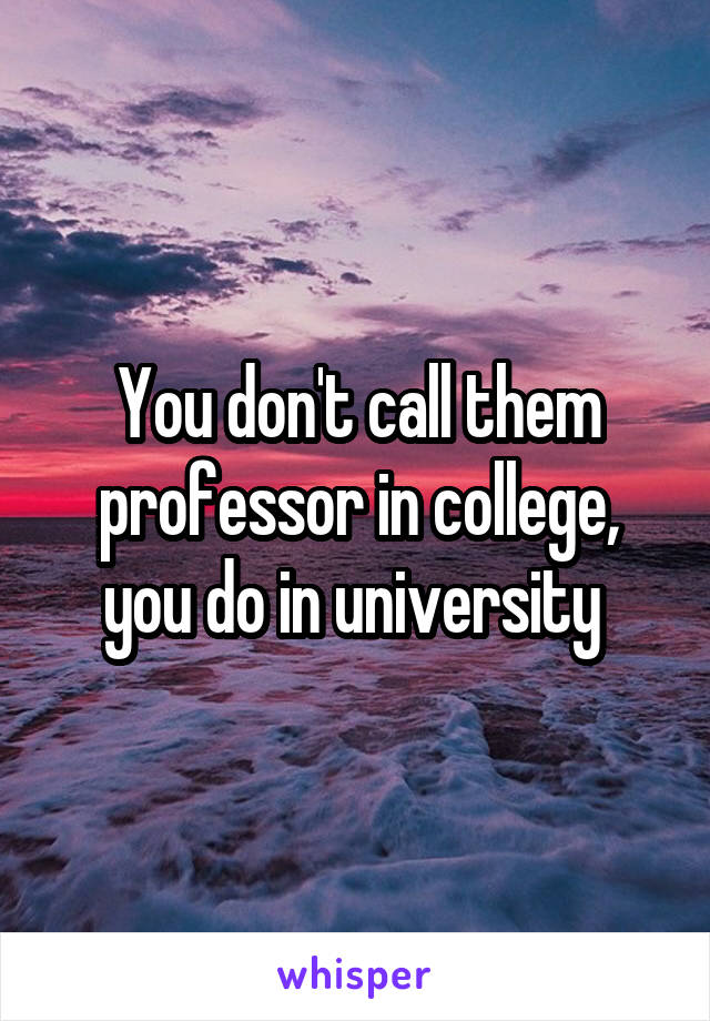 You don't call them professor in college, you do in university 