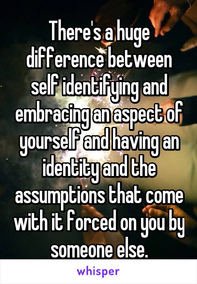 There's a huge difference between self identifying and embracing an aspect of yourself and having an identity and the assumptions that come with it forced on you by someone else.