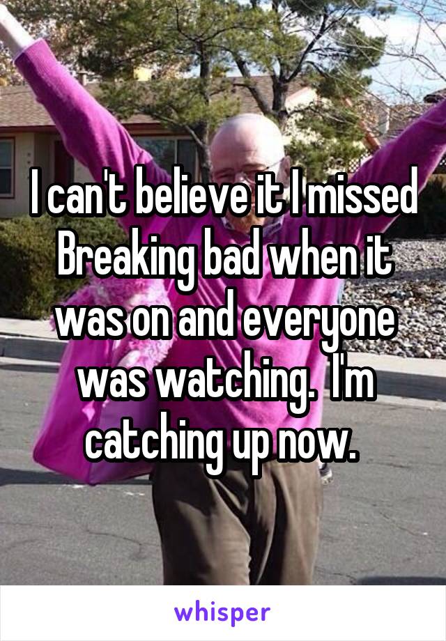I can't believe it I missed Breaking bad when it was on and everyone was watching.  I'm catching up now. 