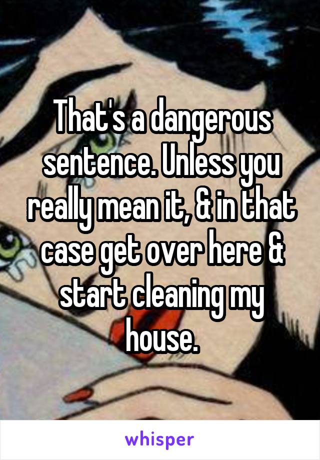 That's a dangerous sentence. Unless you really mean it, & in that case get over here & start cleaning my house.