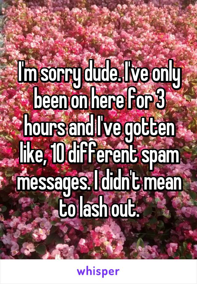I'm sorry dude. I've only been on here for 3 hours and I've gotten like, 10 different spam messages. I didn't mean to lash out.