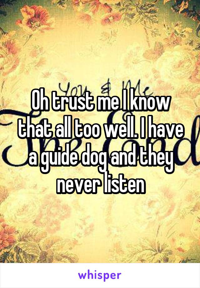 Oh trust me I know that all too well. I have a guide dog and they never listen