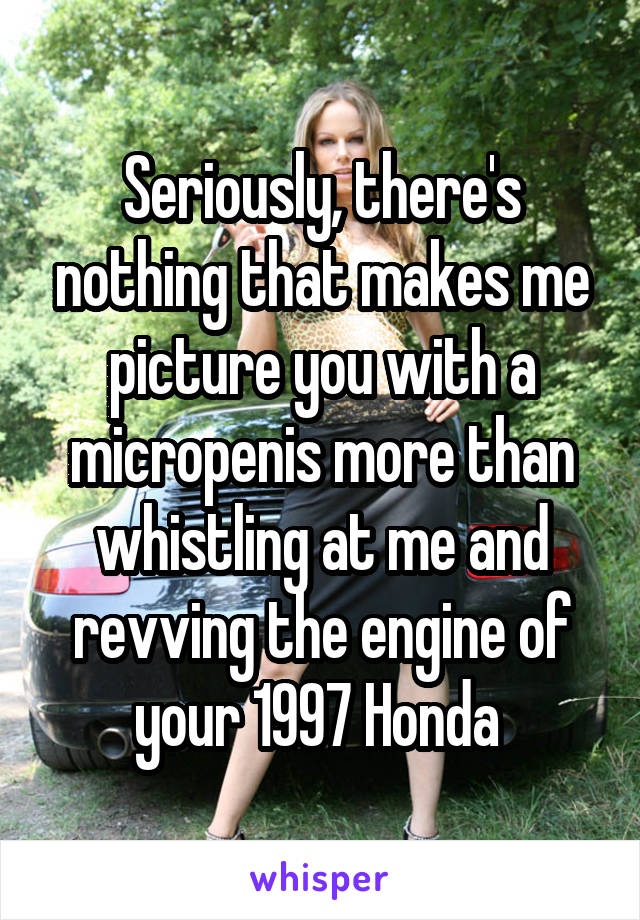 Seriously, there's nothing that makes me picture you with a micropenis more than whistling at me and revving the engine of your 1997 Honda 