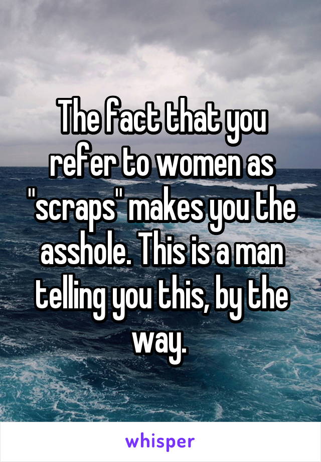 The fact that you refer to women as "scraps" makes you the asshole. This is a man telling you this, by the way. 