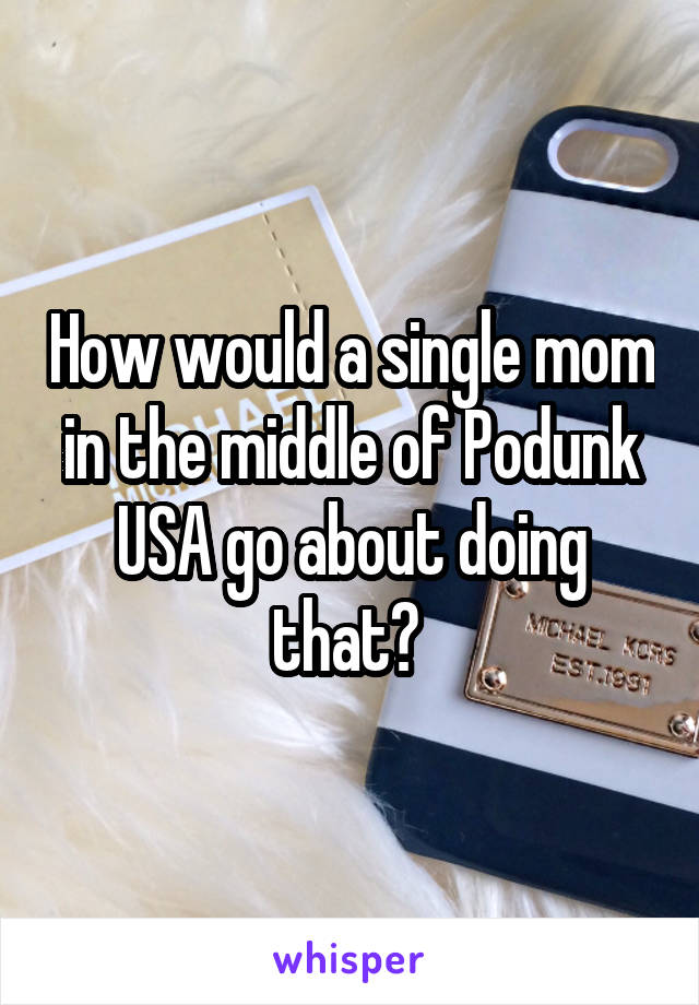How would a single mom in the middle of Podunk USA go about doing that? 