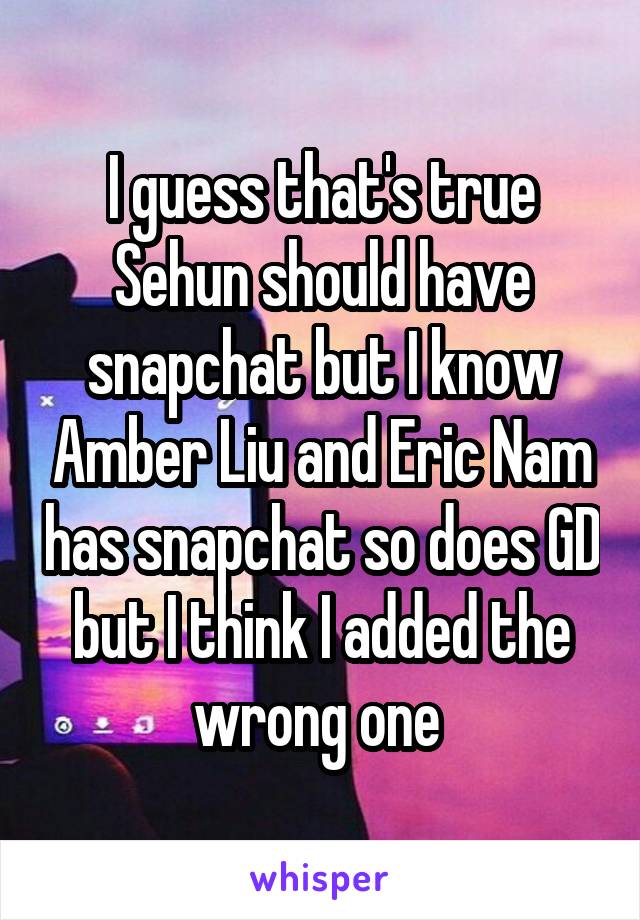 I guess that's true Sehun should have snapchat but I know Amber Liu and Eric Nam has snapchat so does GD but I think I added the wrong one 