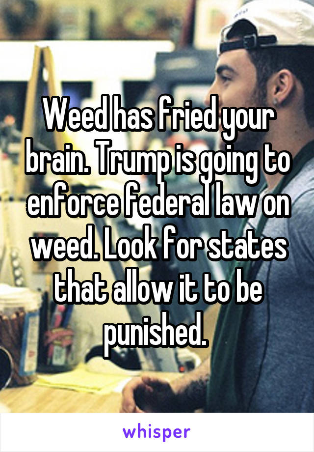 Weed has fried your brain. Trump is going to enforce federal law on weed. Look for states that allow it to be punished. 
