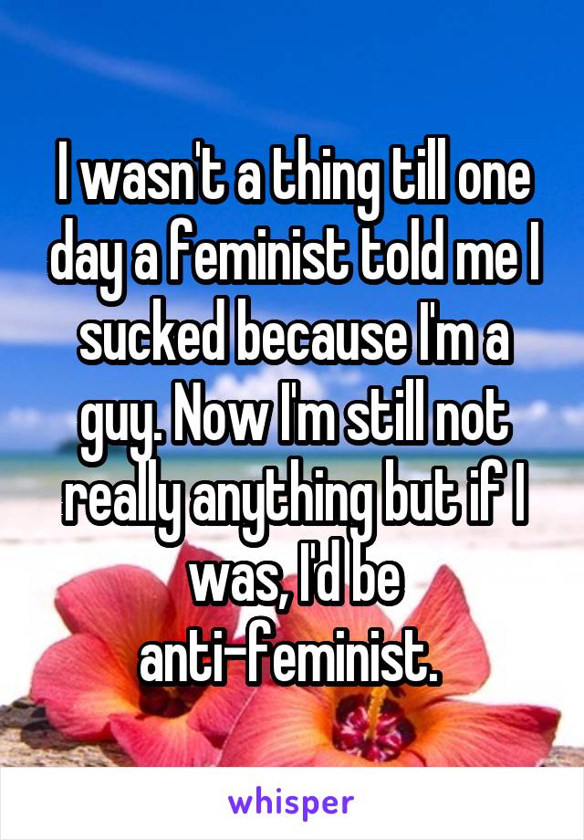 I wasn't a thing till one day a feminist told me I sucked because I'm a guy. Now I'm still not really anything but if I was, I'd be anti-feminist. 