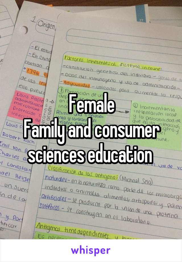 Female
Family and consumer sciences education 