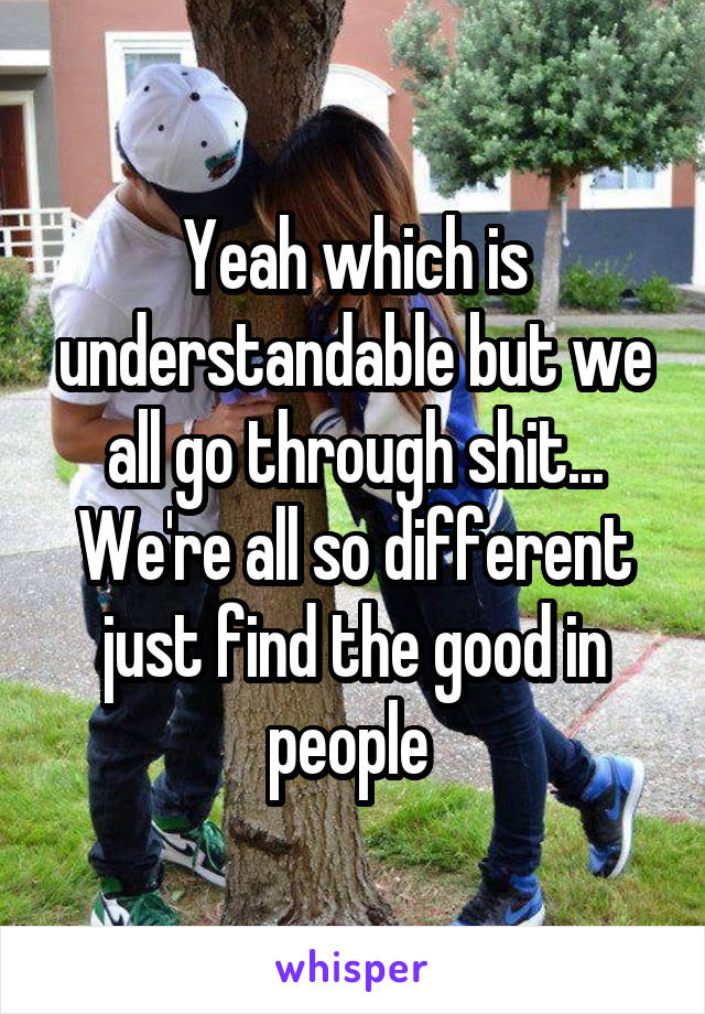 Yeah which is understandable but we all go through shit... We're all so different just find the good in people 