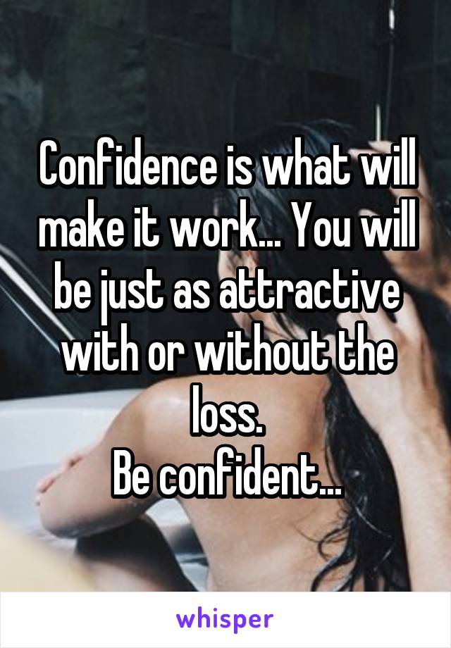 Confidence is what will make it work... You will be just as attractive with or without the loss.
Be confident...