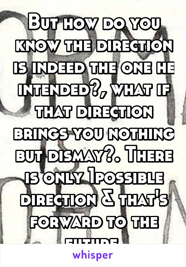 But how do you know the direction is indeed the one he intended?, what if that direction brings you nothing but dismay?. There is only 1possible direction & that's forward to the future.