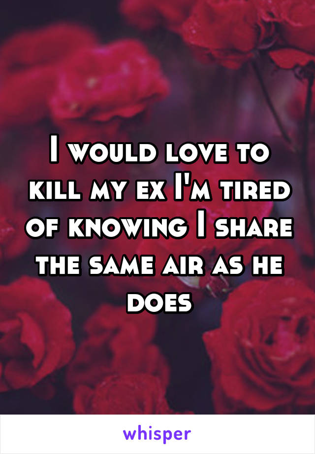 I would love to kill my ex I'm tired of knowing I share the same air as he does