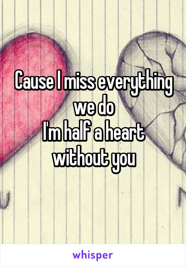 Cause I miss everything we do
I'm half a heart without you
