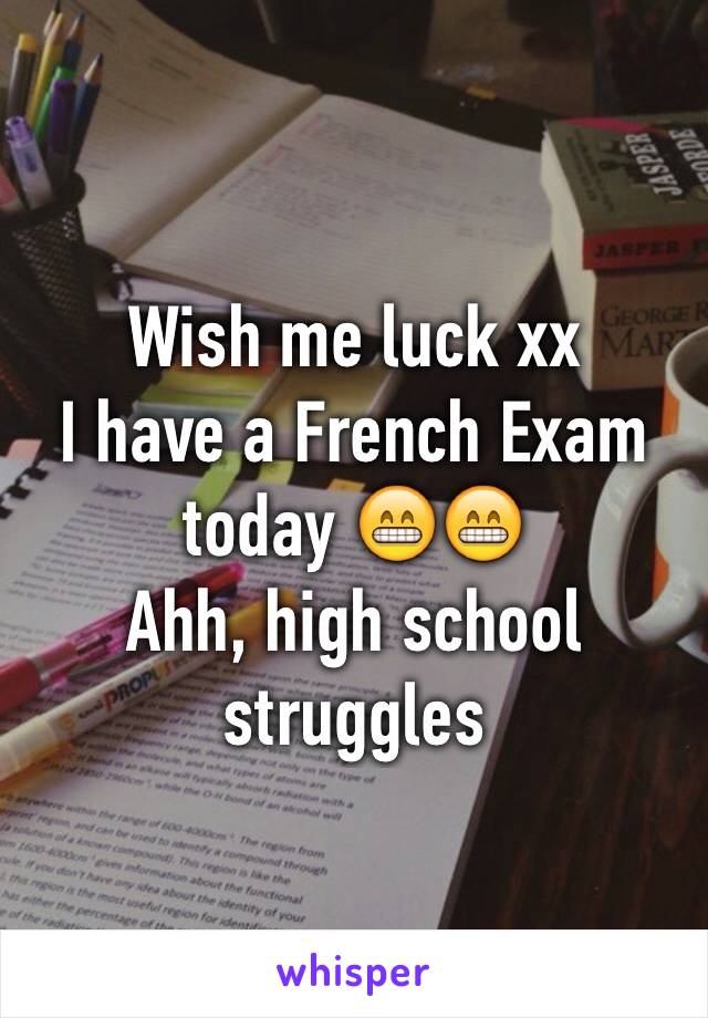 Wish me luck xx
I have a French Exam today 😁😁
Ahh, high school struggles 