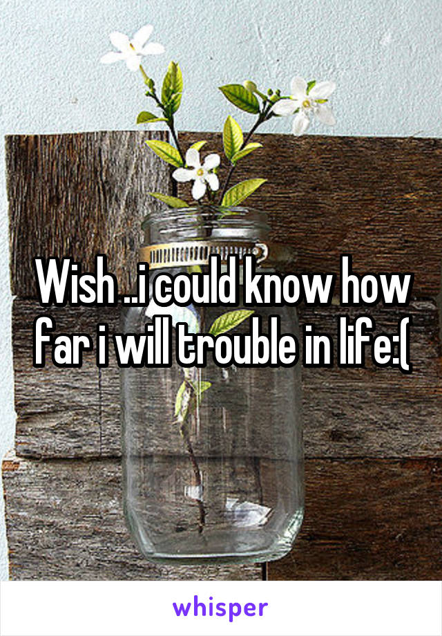 Wish ..i could know how far i will trouble in life:(