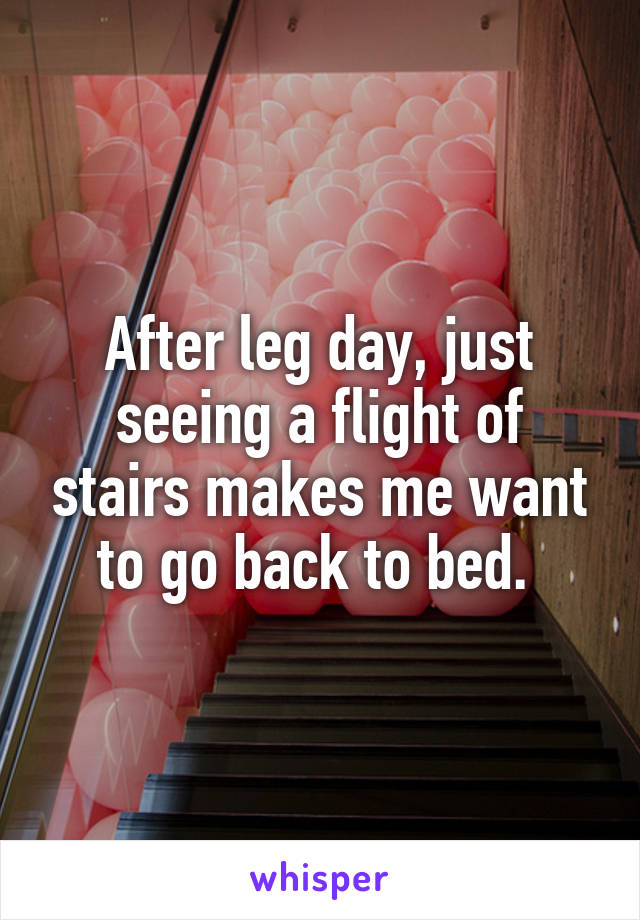 After leg day, just seeing a flight of stairs makes me want to go back to bed. 