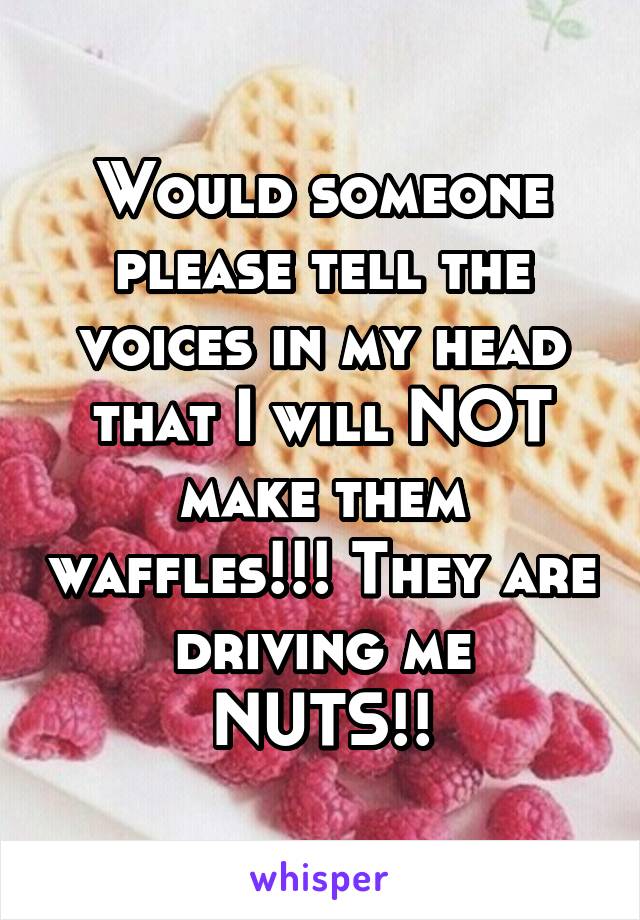 Would someone please tell the voices in my head that I will NOT make them waffles!!! They are
driving me NUTS!!