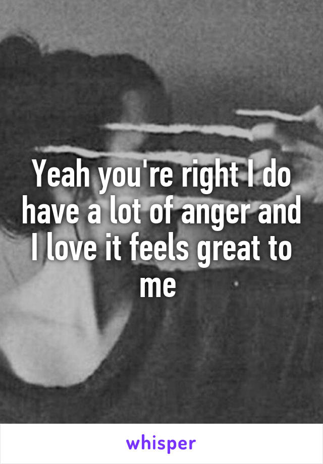 Yeah you're right I do have a lot of anger and I love it feels great to me 