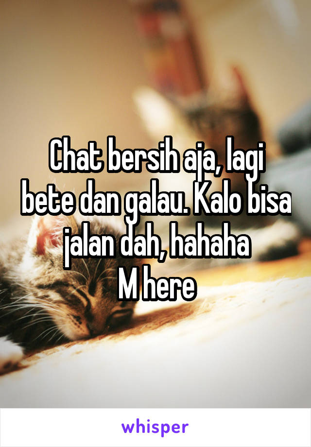 Chat bersih aja, lagi bete dan galau. Kalo bisa jalan dah, hahaha
M here