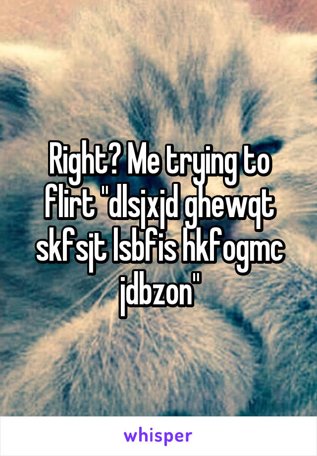 Right? Me trying to flirt "dlsjxjd ghewqt skfsjt lsbfis hkfogmc jdbzon"