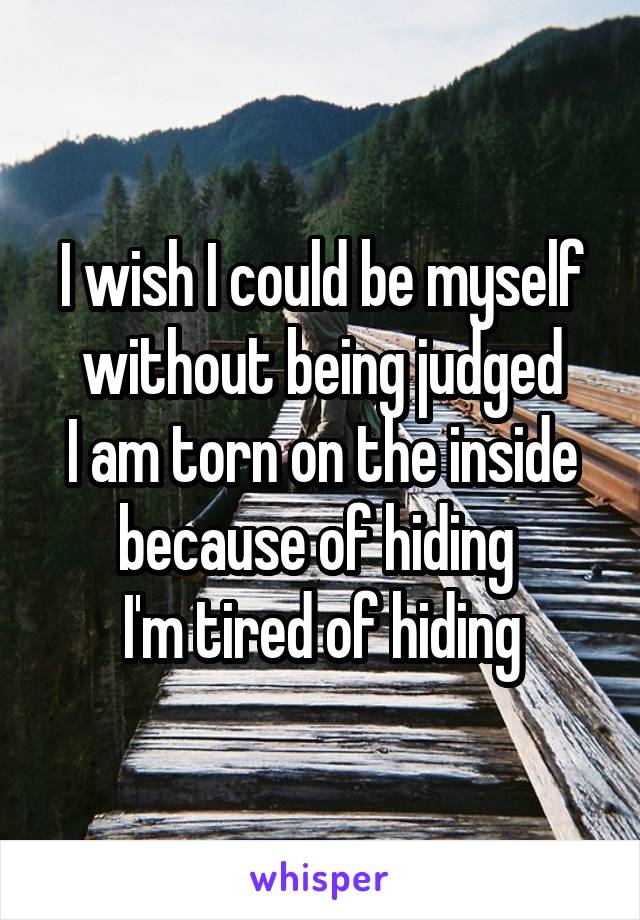 I wish I could be myself without being judged
I am torn on the inside because of hiding 
I'm tired of hiding